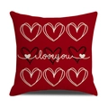 Red square cushion cover with white I love you script and hand-drawn heart patterns - Multiple Hearts I Love You Red Style (YMV9-2)