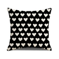 Funda de cojín de lino con corazones blancos dibujados sobre fondo negro suave - Estilo Negro Con Corazones Blancos En Todo (YM159-12)