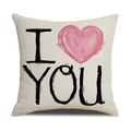 Linen valentine pillowcase featuring I heart YOU print in cream beige fabric - Simple LOVE Letter Style (YMV10-2)