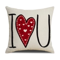 Linen heart pillow cover with I Love U red heart print and black letters - Heart I Love U Cream Style (YMV9-4)