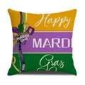 Detailaufnahme der Mardi Gras Kissenhülle mit Happy Mardi Gras Text und Narrenkappen-Druck - 45cmx45cm / Farbblock-Design(YMH5-3)