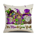 Detail des Mardi Gras Gnom Kissenbezugs mit Leinentextur und Urlaubs Grafiken - 45cmx45cm / Karneval Zwerge(YMH5-4)