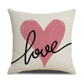 Square beige cushion featuring a pink hand-drawn heart and black 'love' text - Pink Heart Love Cream Style (YMV9-5)