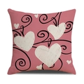 Pink linen heart throw pillow cover with white heart and vine pattern on white backdrop - Pink Hand-painted Heart Style (YMV10-4)