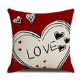 Linen valentine pillowcase with red background and white love heart graphic print - Red Heart LOVE Style (YMV10-5)