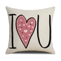 Square beige cushion with red I love U heart print and cotton linen texture - Ymv9-7 / 45*45cm (Cover Only)