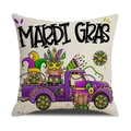 Mardi Gras kussenhoes met feestelijke gnome-vrachtwagen en paars groen goud - Paarse Vrachtwagen Kabouter Stijl (YMH1-1)