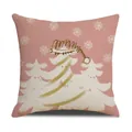 Rosafarbener Kissenbezug mit goldenem Rentierhut und Tannenbaum für Weihnachten - Weihnachtsbaum Rosa Stil (23YM142-10)