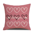 Pink linen cushion cover with heart patterns and I Love You text for Valentine's Day - Hollow Hearts I Love You Pink Style (YMV9-8)