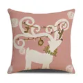 Weihnachts-Kissenbezug mit Rentier-Motiv und rosa Joy-Illustration auf Leinenstoff - Rentier JOY Rosa Stil (23YM142-11)