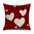 Linen valentine square pillowcase with red base and artistic hand-drawn white hearts - Red Artistic Heart Style (YMV10-7)