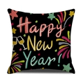 Dettaglio federa nera Happy New Year con motivi festivi di champagne e stelle d'oro - Stile Scritta Happy New Year (YMX12-2)
