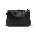 Borsa a tracolla alla moda con paillettes nere, catena dorata e texture metallica lucida - Nero