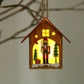Lighted wooden Christmas house ornament featuring a nutcracker and snowy base design - Sword Bearing Style