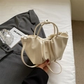 Chic beige ruched cloud bag with round handle and detachable crossbody strap - Off White