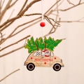 Christmas wooden car pendant with Santa Claus and Merry Christmas printing on tree - Green Christmas Tree Santa Car Style