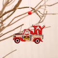 Christmas painted wooden truck ornament featuring Santa and Joy text with red bead - Red JOY Pickup Santa Style