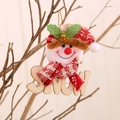 Christmas snowman plush ornament with wooden SNOW lettering and red plaid hat - Snowman