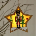 Star-shaped wooden Christmas nutcracker ornament with warm LED lights and hanging rope - Star Sword Style