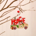Christmas peace sign red truck wooden ornament with Santa and tree for holiday decor - Red PEACE Truck Santa Style