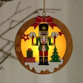 Luminous round wooden Christmas ornament featuring a Nutcracker soldier with warm LED light - Round Candle Style