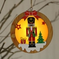 Glow wood Christmas nutcracker ornament with warm LED light and rustic twine hanging string - Round Sword Style