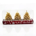 Lot de trois bougies de Noël en forme de pomme de pin dorées dans une boîte décorative - Style de Pomme de Pin / Ensemble de 3