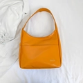 Chic vibrant orange PU leather shoulder bag with front pocket and fashion lettering - Brown