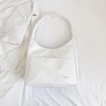 Minimalist white leather hobo shoulder bag with fashion lettering and large capacity - White
