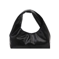 Bolso de hombro minimalista negro en cuero sintético brillante con diseño de pliegues - Negro