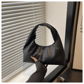 Elegant black woven faux leather hobo bag with a soft texture and minimalist handle design - Woven Black