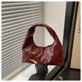 Retro burgundy hobo bag in glossy pleated soft leather for a modern woman outfit - Red