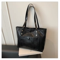 Zwarte vintage shopper met krokodillenpatroon en dunne bandjes voor dagelijks gebruik - Zwart