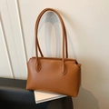 Minimalist caramel brown tote bag in smooth faux leather for office and daily commute - Brown