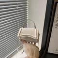Chic cream white mini handbag in synthetic leather with elegant curved flap cover - White
