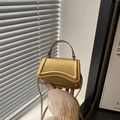 Mini metallic gold crossbody handbag with flap and adjustable shoulder strap for women - Gold