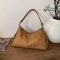 Vintage brown suede hobo bag with white stitching and shoulder strap for women - Brown