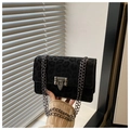 Elegant dark leopard print crossbody bag with silver chain strap and vintage metal lock - Black Leopard