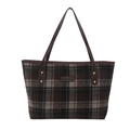 Vintage checkered tote bag in brown and black tones with leather handles and gold studs - Large Plaid Coffee