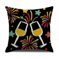 Dettaglio federa nera con bicchieri di champagne e stampa di fuochi d'artificio colorati - Stile Brindisi con Champagne (YMX12-4)