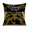 Detail of Happy New Year pillowcase with gold fireworks and champagne print on black - Black New Year Clock Style (YMX13-1)