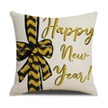 Detail of Happy New Year pillowcase with black and gold bow tie print on linen - Cream Happy New Year Wave Style (YMX13-3)