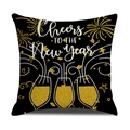 Black Happy New Year pillow cover with gold Cheers TO THE New Year print and fireworks - Black Cheers to New Year Champagne Style (YMX13-4)