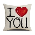 Linen valentine square pillow cover with I Love You heart print in minimalist style - Beige Big Red Heart Style (YMV10-8)