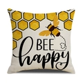 Detail van de Noordse linnen kussenhoes met BEE happy print en bijenillustratie ontwerp - BEE happy Stijl (YMS2-1)