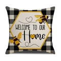 Noorse kussensloop met ruitpatroon bijenprint en Welcome to our Home tekst opdruk - Ruit Honingraat Welkom Stijl (YMS2-2)