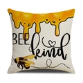 Detail van linnen kussen met BEE kind tekst en realistische bijenprint met honing - BEE kind Honingdruppel Stijl (YMS2-4)