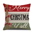 Détail de la housse de coussin de Noël en lin avec texte festif et décor de nœud - 45x45 cm / Rayures Rouge Gris Vert (23YM138-1)