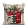 Détail de la taie d'oreiller de Noël en lin avec imprimé JOY et Love festif - 45x45 cm / Style Bocaux de Noël Joy Love (23YM138-2)