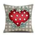 Close-up of linen texture on heart print pillowcase with eucalyptus leaf wreath - Light Brown Plaid Eucalyptus Heart (YMV22-5)